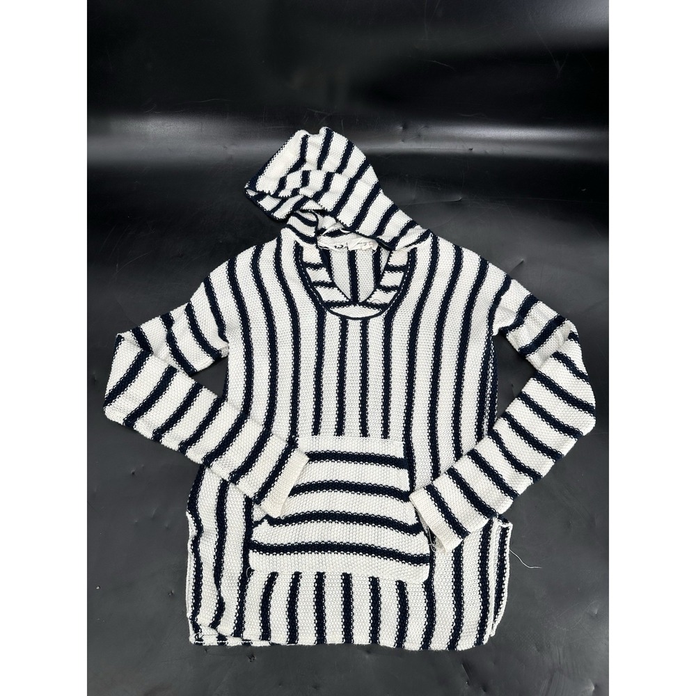Two by Vince Camuto, women's black/white striped long sleeve hooded knit XXS